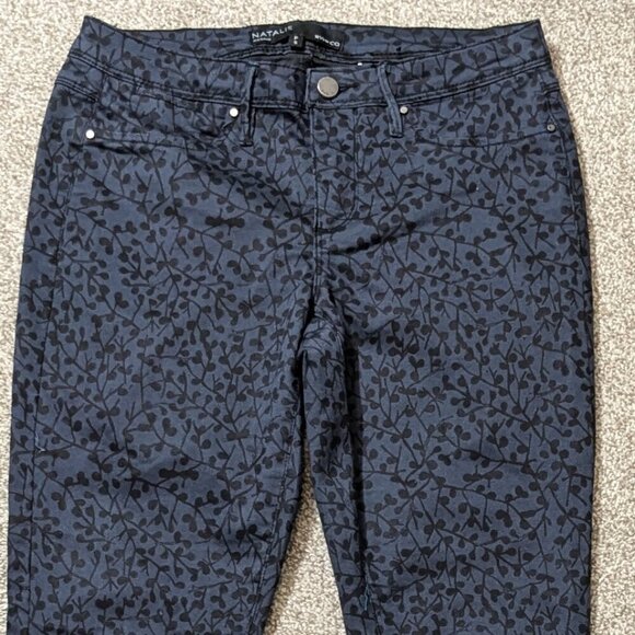 RW & CO. Gray w Black Floral Pattern "Natalie" Stretch Jeggings; Size S/P - Picture 1 of 5